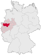 موقع حوض الرور (أحمر قاني)، داخل ولاية شمال الراين - وستفاليا (أحمر فاتح)، ألمانيا