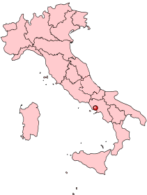 Location of the city of Naples (red dot) within Italy.