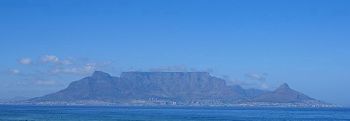 Iconic view of Table Mountain seen from Bloubergstrand