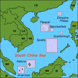 موقع جزر ناتونا في بحر الصين الجنوبي