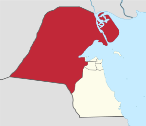 خريطة الكويت موضح عليها موقع محافظة الجهراء.