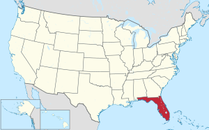 خريطة الولايات المتحدة، موضح فيها فلوريدا