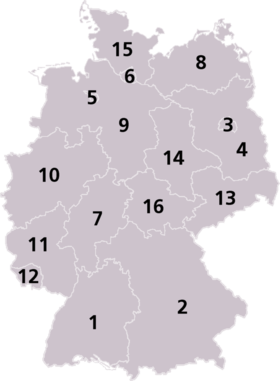 Karte Deutschlands mit eingezeichneten Grenzen der Länder