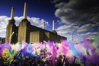 Holi festival in London, UK near the Battersea Power Station.