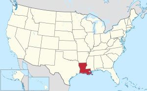 خريطة الولايات المتحدة، موضح فيها لويزيانا