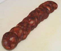 A sliced chorizo sausage
