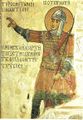 Fresco from Hosios Loukas. Soldier wearing the lamellar klivanion cuirass and a straight spathion sword