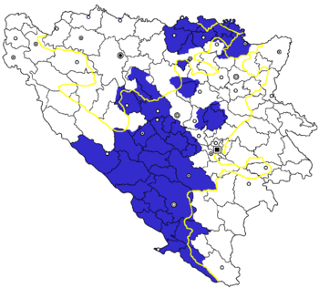 جمهورية هرسك-بوسنيا الكرواتية، المعلنة ذاتياًـ تظهر بالأزرق الداكن