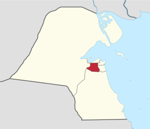خريطة الكويت موضح عليها موقع محافظة الفروانية.
