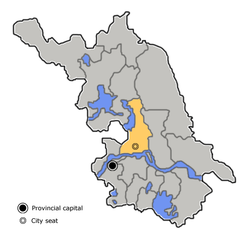 Yangzhou's location within Jiangsu province