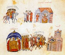 The armies of Michael I (below) and Krum (above) prepare for battle after negotiations failed.