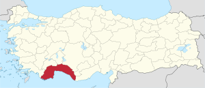 Location of Antalya Province in Turkey