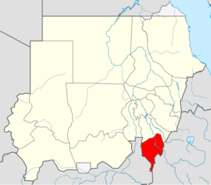 موقع ولاية النيل الأزرق في السودان.
