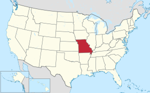 خريطة الولايات المتحدة، موضح فيها Missouri