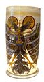 The Reichsadlerhumpen, enamelled glass with the double-headed eagle of the Holy Roman Empire, and the arms of the various territories on its wings, was a popular showpiece of enamelled glass in the German lands from the 16th century on.