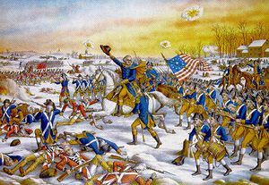 George Washington rallying his troops at the Battle of Princeton
