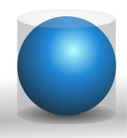 A blue sphere inside a cylinder of the same height and radius