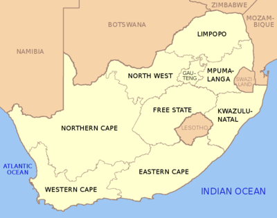 خريطة محافظات جنوب أفريقيا