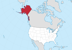 خريطة الولايات المتحدة، موضح فيها ألاسكا