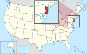 خريطة الولايات المتحدة، موضح فيها نيوجرزي