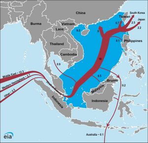 بحر الصين الجنوبي والطرق البحرية فيه.