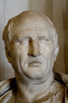 شيشرون في عمر يناهز 60، من تمثال نصفي رخامي من القرن الأول الميلادي، في متاحف الكاپيتولين، روما