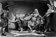 تصوير لقاء الكاپتن إڤري مع حفيدة سلطان المغل بعد أن استولى في سبتمبر 1695 على تاجر المغل گنج سوائي.