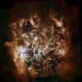 The Large Magellanic Cloud galaxy in infrared light.
