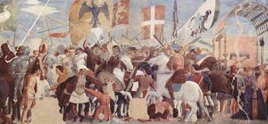 Idealized painting of a battle between جيش هرقليوس والساسانيون بقيادة خسرو الثاني ح. 1452