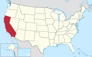 خريطة الولايات المتحدة، موضح فيها كاليفورنيا
