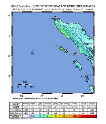 خريطة من هيئة المسح الجيولوجي الأمريكي لزلزال المحيط الهندي 2012.