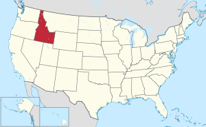 خريطة الولايات المتحدة، موضح فيها Idaho