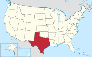 خريطة الولايات المتحدة، موضح فيها تكساس