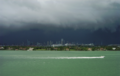 Typical summer afternoon shower from the Everglades traveling eastward over Miami Beach.