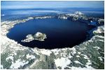 An aerial view of Crater Lake in Oregon.