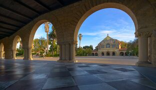 Stanford Quad with Memorial Church in the background