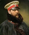 Portrait of Tsar Alexander II wearing the greatcoat and cap of the Imperial Horse-Guards Regiment. circa 1865
