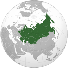منظور أرثوگرافي لبلدان العالم موضح عليه موقع بلاروس، قزخستان، وروسيا بالأخضر.