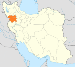 Map of Iran with Kurdistan highlighted