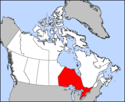 خريطة كندا وفيها اونتاريو Ontario موضحة