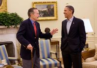 Bush meets President Barack Obama in the Oval Office, January 30, 2010