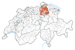 Map of Switzerland, location of كانتون زيورخ highlighted