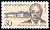 ミース・ファン・デル・ローエの切手。ベルリン国立美術館の新ギャラリーが描かれている