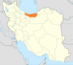 خريطة إيران موضح عليها موقع مازندران.