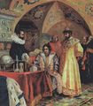 Painting titled Boris Godunov overseeing the studies of his son by N. Nekrasov (19th century)