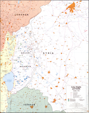خريطة وكالة المخابرات المركزية تبين هضبة الجولان وجوارها، أكتوبر 1994