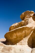 A sandstone formation carved by the elements in Wadi Rum