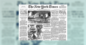 الصفحة الأولى في صحيفة نيويورك تايمز عام 1983 عن تفجير إرهابي أدى إلى مقتل فلسطينيين في لبنان.