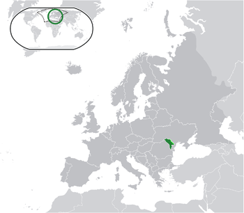 موقع مولدوڤا (بالأخضر) و ترانسنيستريا (بالأخضر الفاتح) في أوروپا.
