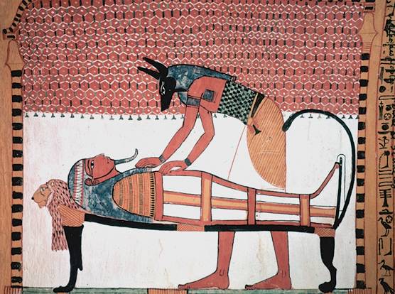 ملف:Anubis attending the mummy of Sennedjem.jpg
